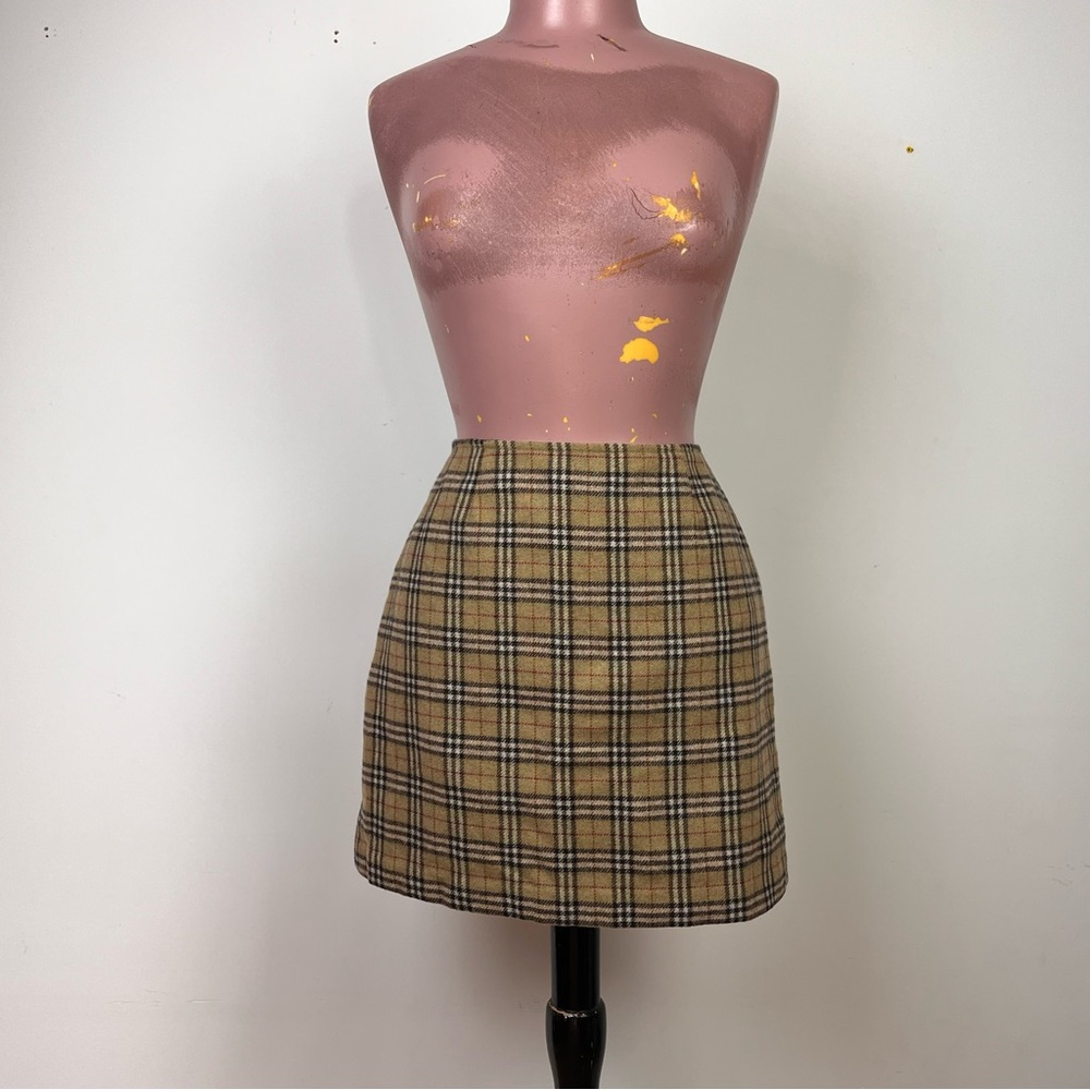 Roots Preppy Green Plaid Wool Mini Skirt